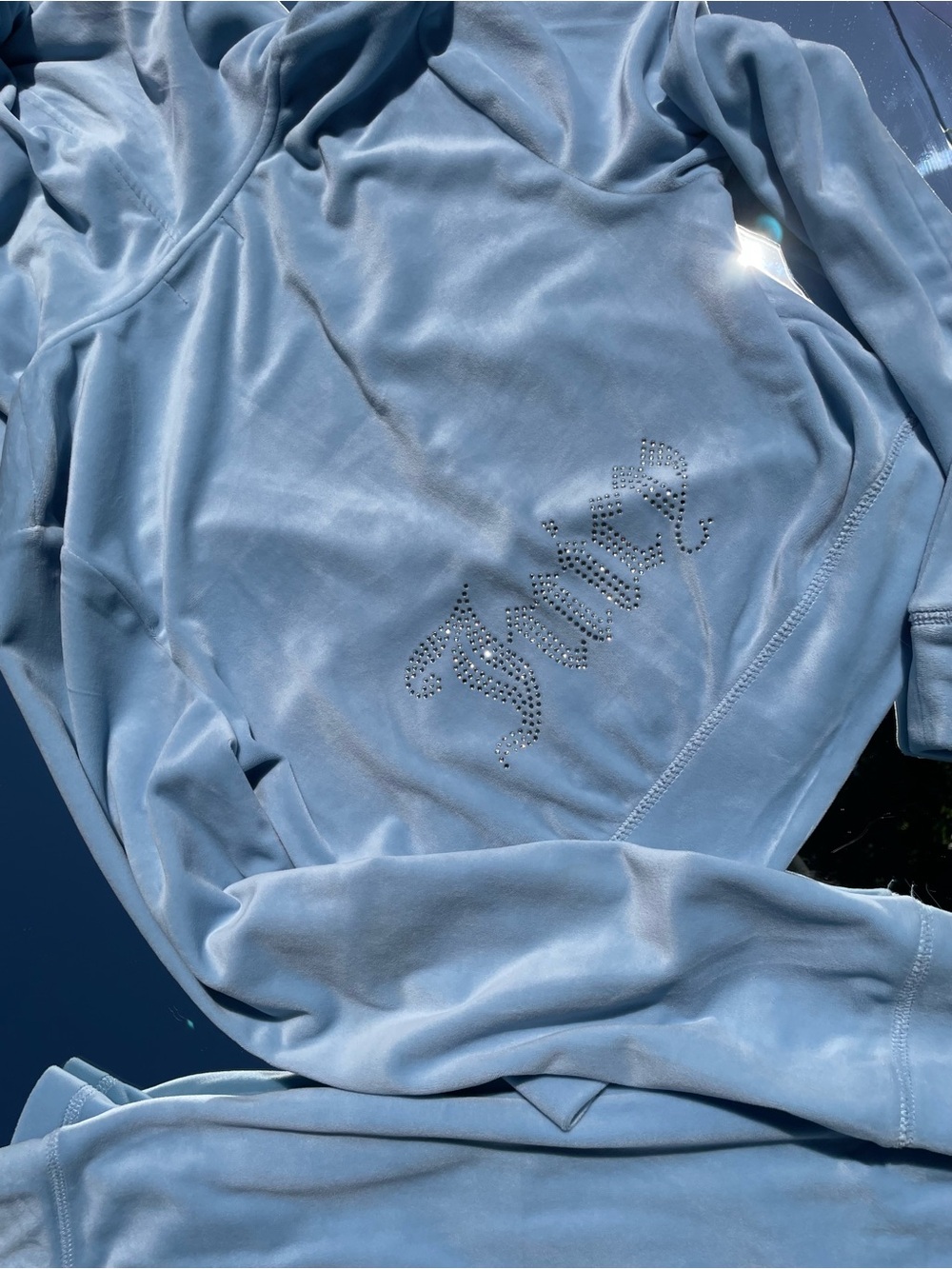 Juicy Couture Light Blue Velour Hoodie with Pink Logo Tag - Picture 2 of 5